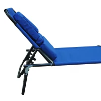 Outsunny Sonnenliege klappbar Gartenliege mit Kopfkissen Liegestuhl mit 4-Fach verstellbare Rückenlehne Campingliege mit Lesefenster Gartenstuhl bis 120kg belastbar für Garten, Balkon geeignet Blau(m-10)