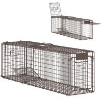 Outsunny Armadilha Animais Vivos 100x24x30 cm Armadilha para Animais Pequenos com 2 Portas e Estrutura de Aço para Interior e Exterior Marrom(m-10)