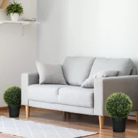 HOMCOM Set di 2 Piante Artificiali a Sfera con Foglie di Cedro per Casa e Giardino Ø45 cm, Verde(m-8)