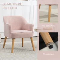 HOMCOM Poltrona Estilo Nórdico Estofada em Linho com Pés de Madeira para Dormitório Escritório Estúdio 64,5x65x79,5 cm Rosa(m-5)