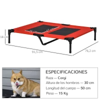 PawHut Cama Elevada para Perros Gatos Portátil Cama para Mascotas con Zona de Malla Transpirable y Tela Oxford para Interior Exterior 91,5x76,2x18 cm Rojo(m-3)