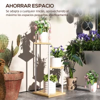 Outsunny Soporte para Plantas de Madera y Acero de 4 Niveles con 4 Estantes Cuadrados 53x42x85 cm Natural y Blanco(m-6)