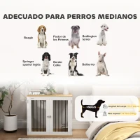 PawHut Jaula para Perros Medianos 2 en 1 con 2 Puertas con Puertas Comedero Giratorio de 360° y 2 Cuencos 80x55x71,5 cm Blanco(m-7)