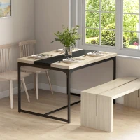 HOMCOM Dining Table for 6 People, Industrial Style in Black Metal and Wood, 120L x 89W x 75.5H cm(m-7)