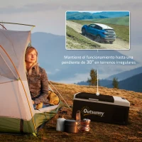 Outsunny Nevera de Coche 16L -20℃-10℃ 12 / 24V DC y 100-240V CA con Modos ECO/MAX para Camping Viajes 60x32x26 cm Negro y Gris(m-7)