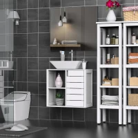 kleankin Mueble Bajo de Lavabo para Baño Suspendido Compacto con 2 Estantes Abiertos y Zona Cerrada 60x30x54 cm Blanco(m-2)