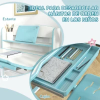 ZONEKIZ Escritorio Infantil Altura Ajustable con 1 Cajón 1 Estante y Ángulo de Mesa Ajustable 80x54,5x82-104 cm Azul y Blanco(m-5)