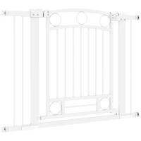 PawHut Puerta para Perros con Ancho Ajustable 76-104 cm Barrera de Seguridad para Perros con 2 Extensiones Blanco(m-11)