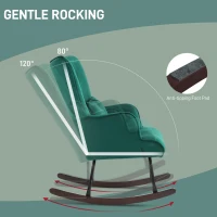 Homcom Fotoliu Balansoar Verde – Catifea cu Spatar inalt & Perna(m-5)