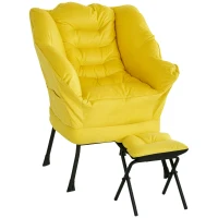 HOMCOM Sillón de Salón con Otomana Sillón de Relax con Bolsillos Laterales y Patas de Acero para Sala de Estar Dormitorio Amarillo(m-11)