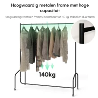 HOMCOM Metalen kledingrek kledingwagen verrijdbare garderobe garderobestandaard zwart(m-4)
