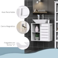 kleankin Mueble Bajo de Lavabo para Baño Suspendido Compacto con 2 Estantes Abiertos y Zona Cerrada 60x30x54 cm Blanco(m-7)