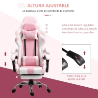 Vinsetto Silla Gamer Reclinable con Reposapiés Sillón Gaming con Reposacabezas Cojín Lumbar y Altura Ajustable 64x67x127 cm Rosa(m-4)