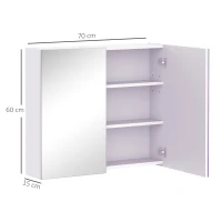 HOMCOM Mirror Cabinet, Wall Mount Bathroom Storage Cabinet with Adjustable Shelf, Double Door Cupboard, 70 x 15 x 60 cm, White(m-3)