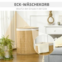 HOMCOM 55 L Wäschekorb mit Deckel, Griff, Wäschesortierer mit herausnehmbarem Wäschesack für Badezimmer, Bambus, Natur(m-7)