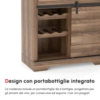 HOMCOM Mobile da Cucina Rustico con 2 Cassetti, Ripiani Aperti e Portabottiglie, Credenza Buffet in Legno e Metallo, 80x39x86 cm, Color legno(m-5)