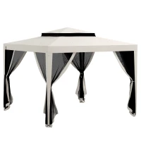 Outsunny Gazebo da Giardino 3x3 m con Zanzariera, Doppio Tetto e 8 Fori, in Acciaio e Poliestere Bianco Crema(m-1)