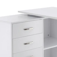 HOMCOM Bureau d'angle bureau droit modulable table de salle à manger 2 en 1 bureau informatique tiroirs x 3 + 2 niches MDF blanc(m-9)