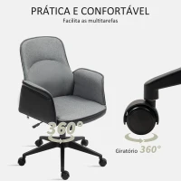 HOMCOM Cadeira de Escritório Giratória com Altura Ajustável Basculante Apoio para os Braços 66x65x93-103 cm Cinza(m-7)