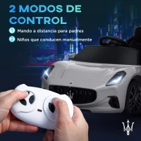 AIYAPLAY Coche Eléctrico Infantil Maserati Gran Turismo Folgore con Batería 12V Mando a Distancia Faros Bocina Música MP3 Gris(m-5)