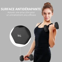 SPORTNOW Lot de 2 haltères hexagonales avec poignée antidérapante pour l'entraînement à la maison, 2 x 5kg, noir(m-6)
