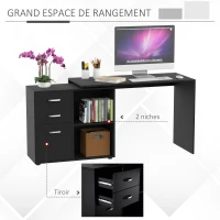 HOMCOM Bureau d'angle bureau droit modulable table de salle à manger 2 en 1 bureau informatique tiroirs x 3 + 2 niches MDF noir(m-6)