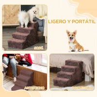 PawHut Escalera para Mascotas de 4 Peldaños con Funda Extraíble y Lavable para Cama Sofá 60x35x44 cm Marrón(m-7)