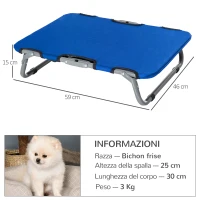 PawHut Brandina per Cani Taglia Piccola Rialzata e Pieghevole per Interno ed Esterno, 59x46x15 cm, Blu(m-3)
