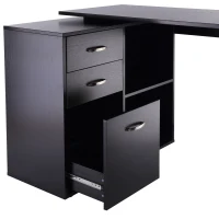 HOMCOM Bureau d'angle bureau droit modulable table de salle à manger 2 en 1 bureau informatique tiroirs x 3 + 2 niches MDF noir(m-8)