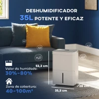HOMCOM Deshumidificador 35L/día Depósito de Agua 5,5L Pantalla LED Temporizador 24 H Bloqueo Infantil hasta 40-100㎡ Blanco(m-3)