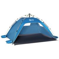 Outsunny Pop-up-Strandzelt, Fiberglasrahmen, 4 Taschen, Netzfenster, flexibel, Blau