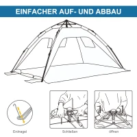 Outsunny Namiot plażowy Pop-up, rama z włókna szklanego, 4 kieszenie, okna z siatki, elastyczny, Niebieski(m-7)