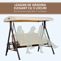 Outsunny Leagăn de Grădină cu 3 Locuri, Acoperiș Reglabil, Suport pentru Pahare și Perne, 207x120,5x174 cm, Bej(m-7)