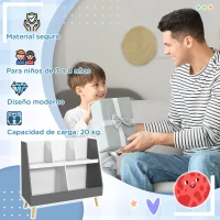 HOMCOM Organizador Infantil con 5 Compartimentos Abiertos en 2 Alturas y Patas de Madera de Pino 80x34x72,5 cm Gris y Blanco(m-7)