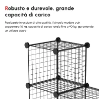HOMCOM Mobile Libreria Salvaspazio, 9 Cubi in Rete con Pannelli in Acciaio e PP, 35x35x35 cm, Nero(m-5)