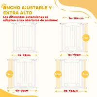 PawHut Puerta para Perros con Ancho Ajustable 76-104 cm Barrera de Seguridad para Perros con 2 Extensiones Blanco(m-5)