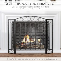 HOMCOM Salvachispas para Chimenea 105x80,5 cm Pantalla para Chimenea Plegable de 3 Paneles Protector de Chimenea Negro(m-4)