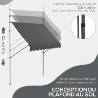 Outsunny Store banne autoportant manuel rétractable 2,5 x 1,2 x 2,1-3 m inclinaison réglable métal alu polyester gris foncé(m-4)