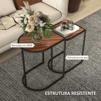HOMCOM Mesas Auxiliares para Sala de Estar Conjunto de 2 Mesas com Estrutura de Aço Mesas de Centro Pequenas Marrom Rústico(m-5)