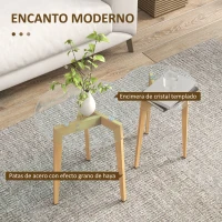 HOMCOM Set de 2 Mesas Auxiliares Modernas de Ø50x45 cm y Ø40x40 cm con Encimera de Vidrio Templado y Estructura de Acero(m-5)