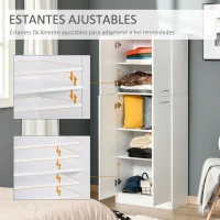 HOMCOM Armario Alto de 2 Puertas Mueble Auxiliar de Almacenaje Multifuncional con 5 Estantes y Baldas Ajustables Moderno para Salón Dormitorio Cocina 59x31x155 cm Blanco(m-6)