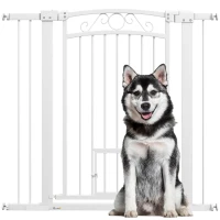 PawHut Puerta para Perros con Ancho Ajustable 76-104 cm 2 Extensiones Doble Bloqueo y Puerta Pequeña Blanco(m-10)
