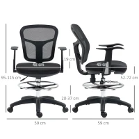 Vinsetto Silla de Dibujo Ergonómica de Malla Giratoria con Reposabrazos  y Reposapiés Ajustable 59x59x95-115 cm Negro(m-3)