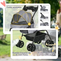 PawHut Carrito para Perros Pequeños con Ruedas Universales Cesta de Almacenaje Correas de Seguridad y Ventanas 67x45x96 cm Gris(m-6)