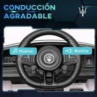 AIYAPLAY Coche Eléctrico Infantil Maserati Gran Turismo Folgore con Batería 12V Mando a Distancia Faros Bocina Música MP3 Blanco(m-7)