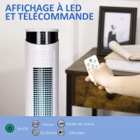 HOMCOM Ventilateur colonne avec télécommande minuterie 12 heures 3 vitesses écran LED oscillant 70 ° Ø 31,5 x 93 cm blanc(m-7)