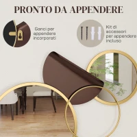HOMCOM Decorazione Murale in Metallo 3D Moderna con Specchi per Salotto e Ingresso, 101x41.5 cm, Oro(m-5)