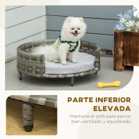 PawHut Sofá para Perros de Ratán Sintético Redonda con Cojín Impermeable y Lavable para Interior y Exterior Ø60x20 cm Gris(m-7)