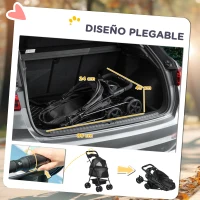 PawHut Carrito para Perros Plegable con Ruedas Universales Cesta de Almacenaje Ventanas de Malla y Bandeja 67x45x96 cm Negro(m-5)