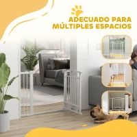 PawHut Puerta para Perros con Ancho Ajustable 76-104 cm Barrera de Seguridad para Perros con 2 Extensiones Blanco(m-9)